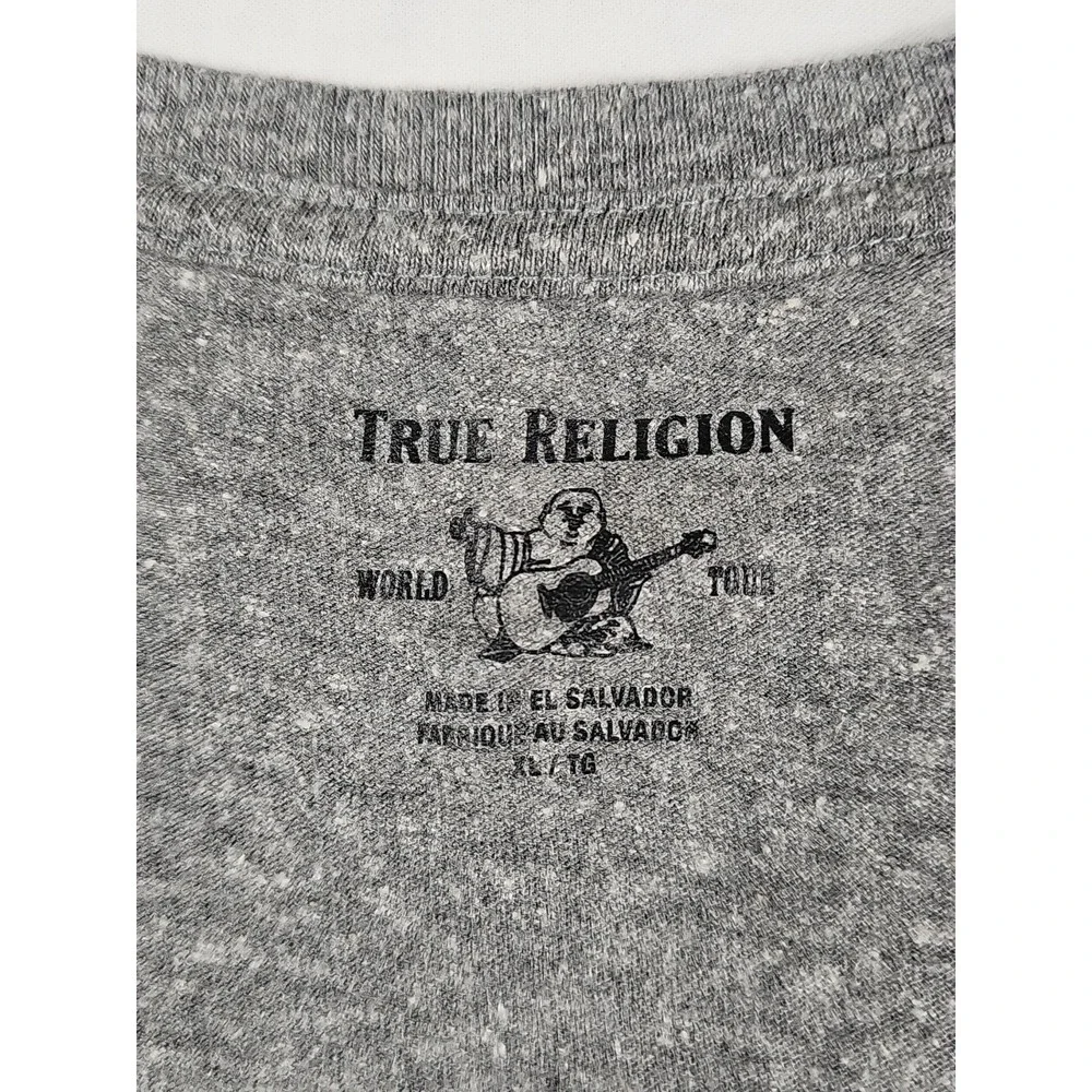 True Religion Womens Gray Short Sleeve Crystal Horseshoe V-neck T-shirt Size XL